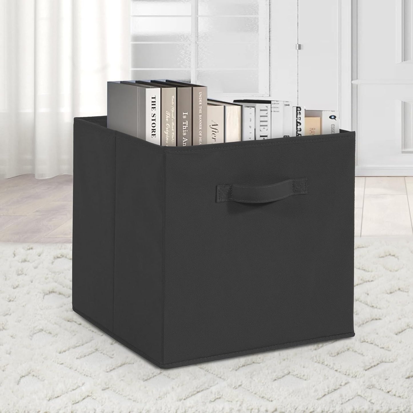 Skiennix 11x11 Storage Bins - Set of 3 Collapsible Fabric Organizers with Handles | Black