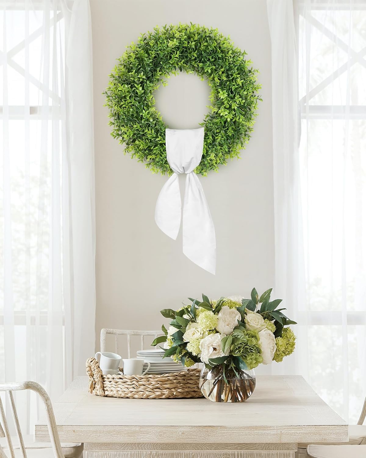 Boxwood Wreath - 26 Inch Large Artificial Greenery for Year-Round Indoor & Outdoor Decor | Farmhouse Style