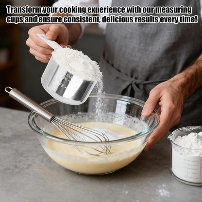 Skiennix Stainless Steel Measuring Cups - 3/4 Cup Set for Cooking & Baking | Dual Metric & US Measurements