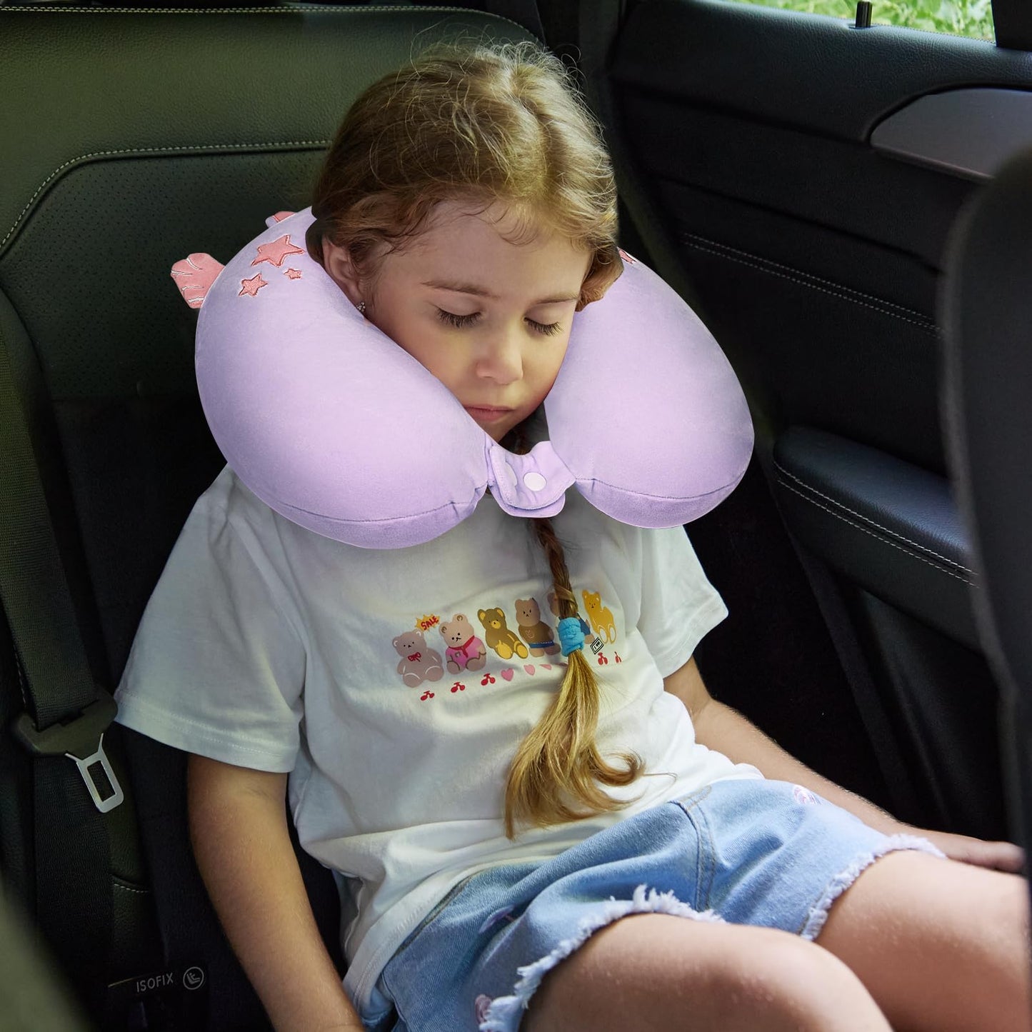 urnexttour Kids Travel Pillow, Cute Unicorn Memory Foam Neck Pillow with Travel Bag, Soft Adjustable Airplane Pillow for Chin Support, Headrest and Sleeping - Purple