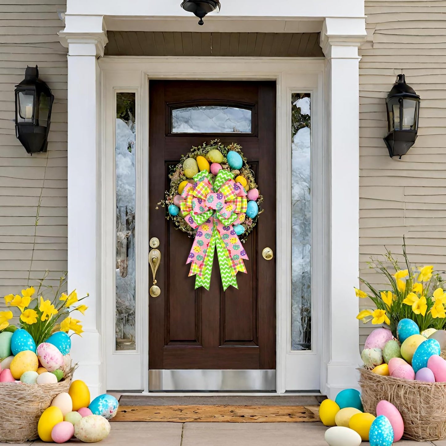 Montekin Large Easter Bows - 20x11 Inch Pre-Tied Wired Ribbon Bows for Wreaths & Tree Toppers | Yellow, 2 Pack