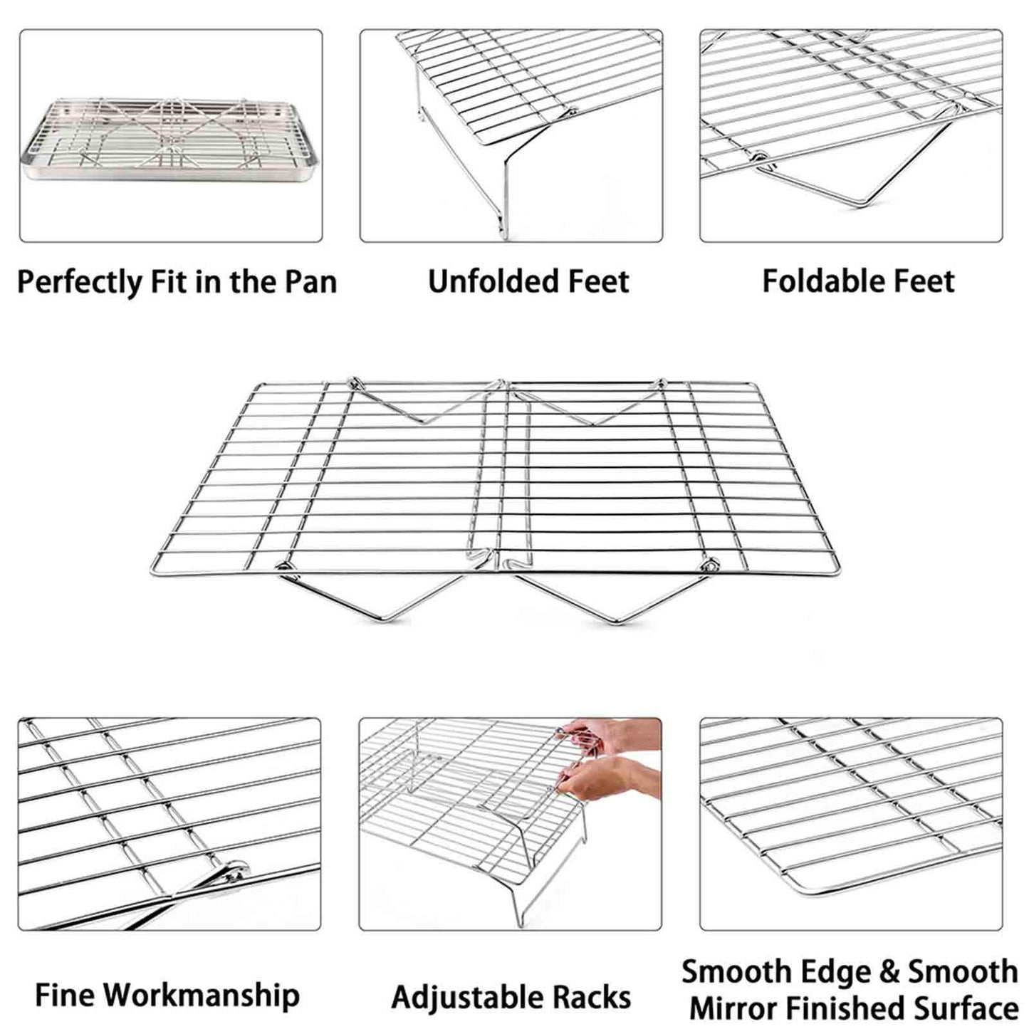 TeamFar Baking Sheet with Rack Set(2 Pans & 2 Tier Racks), Stainless Steel Cookies Sheet Baking Pans & Cooling Roasting Rack for Cookie Bacon Meat, Oven & Dishwasher Safe, Healthy & Stackable