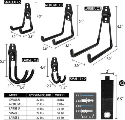 KOFANI Steel Garage Storage Hooks - Heavy-Duty Anti-Slip Wall Mount Hooks | 16 Pack for Bikes, Ladders, Tools