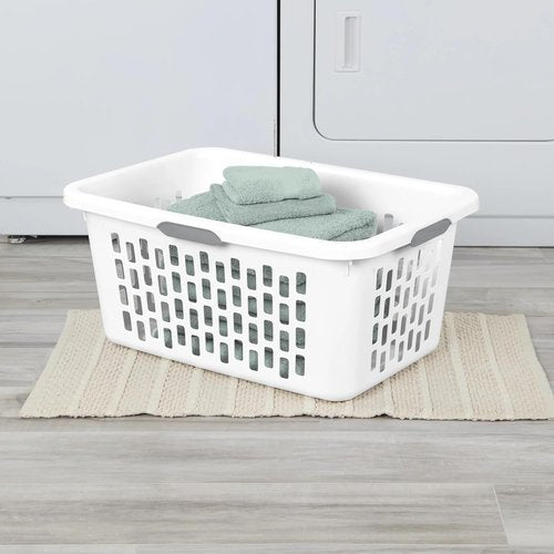 Large Plastic Laundry Basket by [Brand Name] - 2 Bushel Capacity with 4 Comfort Grip Handles | White