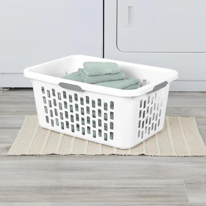 Large Plastic Laundry Basket by [Brand Name] - 2 Bushel Capacity with 4 Comfort Grip Handles | White