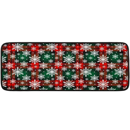 Christmas Snowflake Plaid Runner Rug 2' x 6' - Non-Slip Washable Hallway Mat, Holiday Decor (A01)