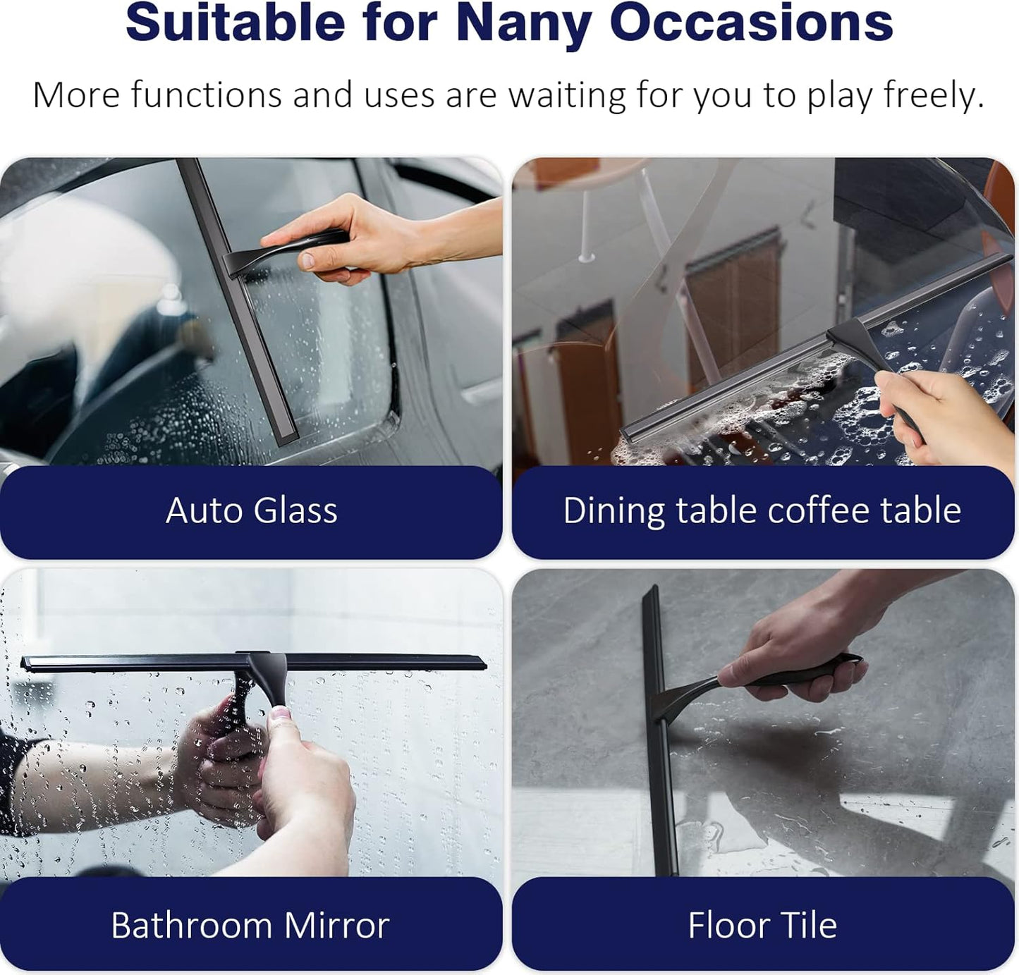 TOOVEM Shower Squeegee - 14'' Glass Door & Window Cleaner | Durable Black Design for Bathrooms & Cars