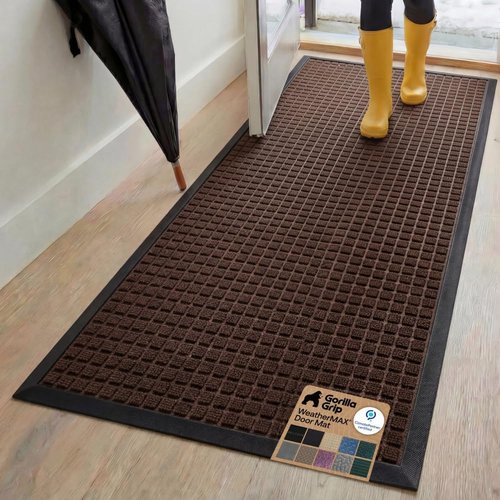 GORILLA GRIP Waterproof All-Season WeatherMAX Doormat - 72x24 Natural Rubber | Stain & Fade Resistant, Easy Clean Coffee Squares