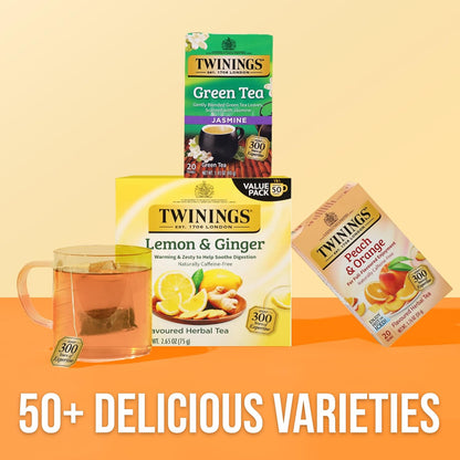 Twinings Peach & Orange Herbal Tea - Juicy & Fruity, Caffeine-Free, 20 Individually Wrapped Bags (Pack of 6)