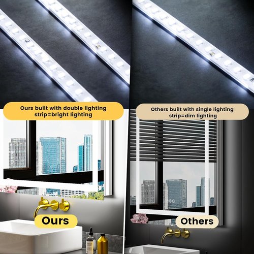 LOAAO LED Bathroom Mirror - 40" x 36" Anti-Fog, Dimmable, RGB Backlit & Front Lighted | Waterproof Tempered Glass