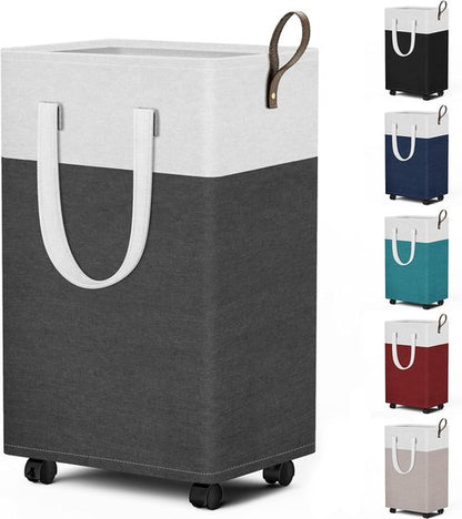 HomeHacks 75L Waterproof Rolling Laundry Hamper - Collapsible Clothes Basket with 4 Wheels | Easy-Clean PEVA Lining, Space-Saving Design (Gray)