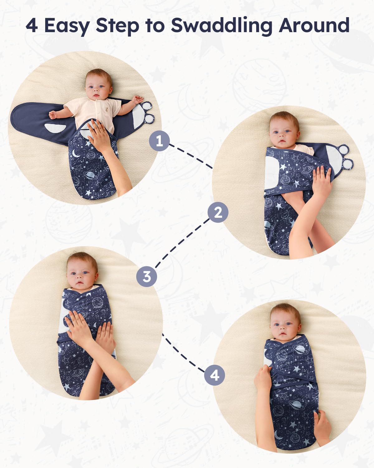 Unnivoll Baby Swaddles - 100% Cotton Newborn Sleep Sack with Zipper | 3-Pack for 0-3 Months - Blue Planet