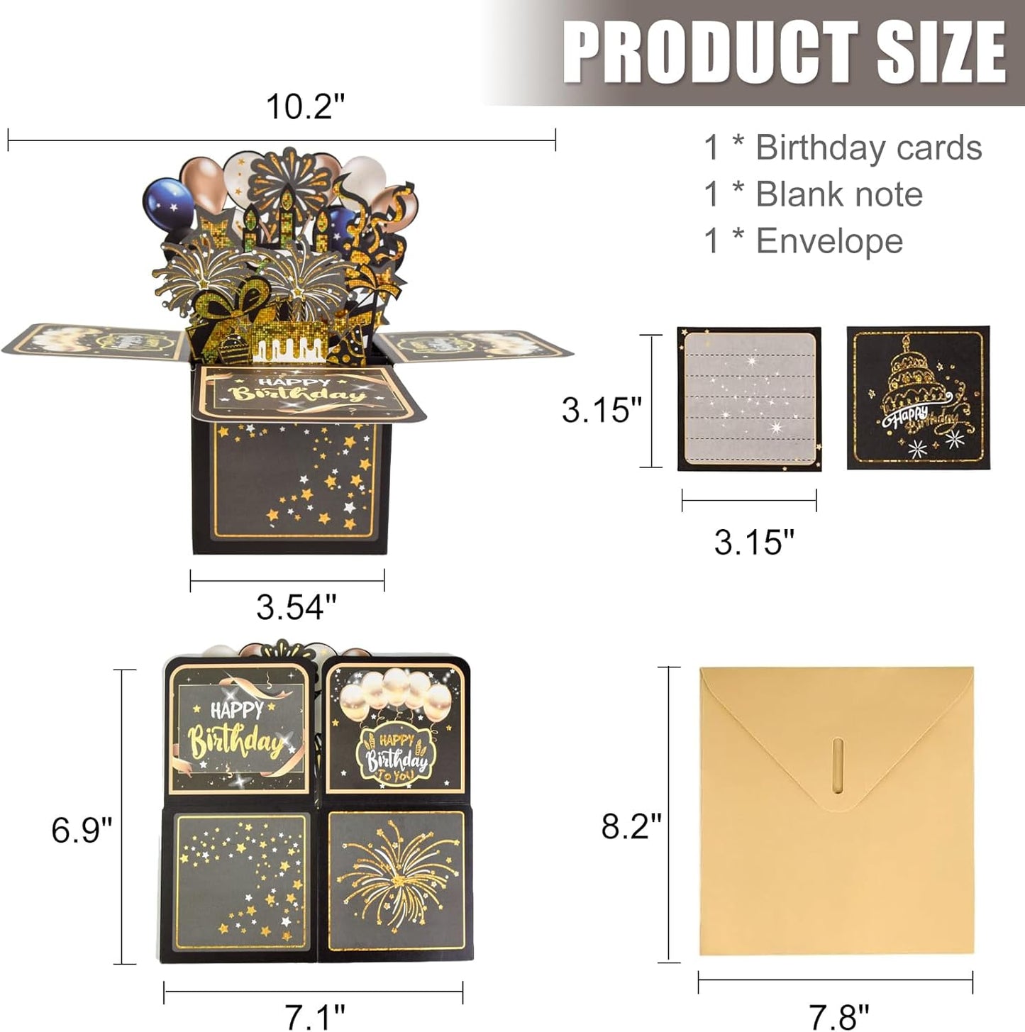 Surprise Pop Up Birthday Cards - Unique 3D Handmade Greeting Card for Adults & Kids | Black