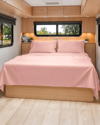 Skiennix Short Queen Size 4-Piece Sheet Set - Soft, Breathable & Cooling Bed Sheets with Deep Pockets - Hotel Luxury Baby Pink Bedding