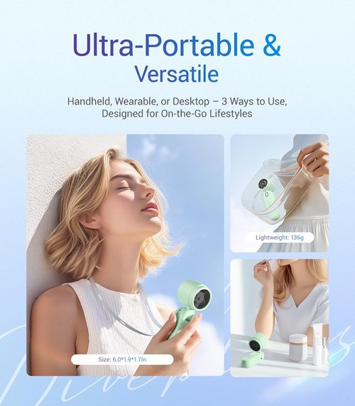 Diveblues Handheld Fan - 3-in-1 Portable Turbo Fan with LED Display | 12H Max Cooling, 4000mAh Battery