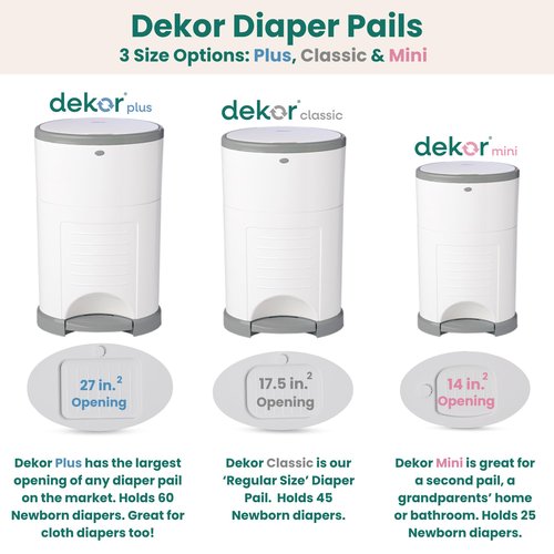 Diaper Dekor EKO MINI Diaper Pail, White, ONLY Eco-Friendly Diaper Pail Made with 70% Recycled Materials, Hands-Free: Step–Drop–Done, Cost-Effective Refill System