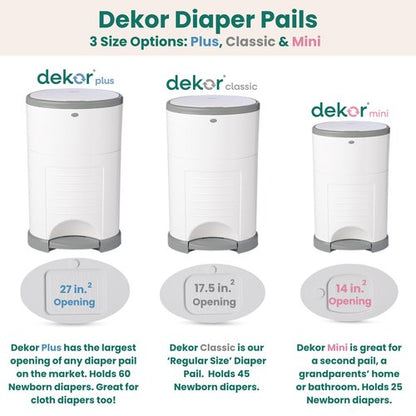Diaper Dekor EKO MINI Diaper Pail, White, ONLY Eco-Friendly Diaper Pail Made with 70% Recycled Materials, Hands-Free: Step–Drop–Done, Cost-Effective Refill System