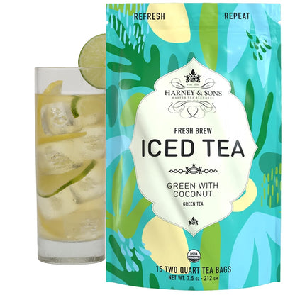 Harney & Sons Organic Green with Coconut, Fresh Brew Iced Tea, 15 Count