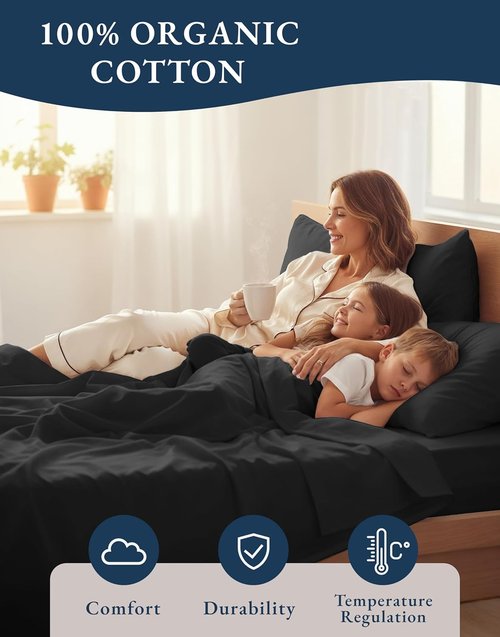 LANE LINEN 100% Organic Cotton Bed Sheets - Soft & Comfy Twin XL Sheets for Hospital & Dorm | Black