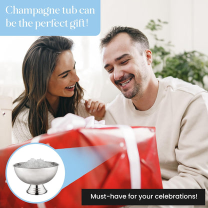 Premium 12L Large Ice Bucket for Parties – 16"x16"x10" Silver Stainless Steel Beverage Tub with Scoop – Insulated Ice Bucket for Cocktail Bar, Beers & Champagnes – 1.77kg Drink Bucket for Celebrations