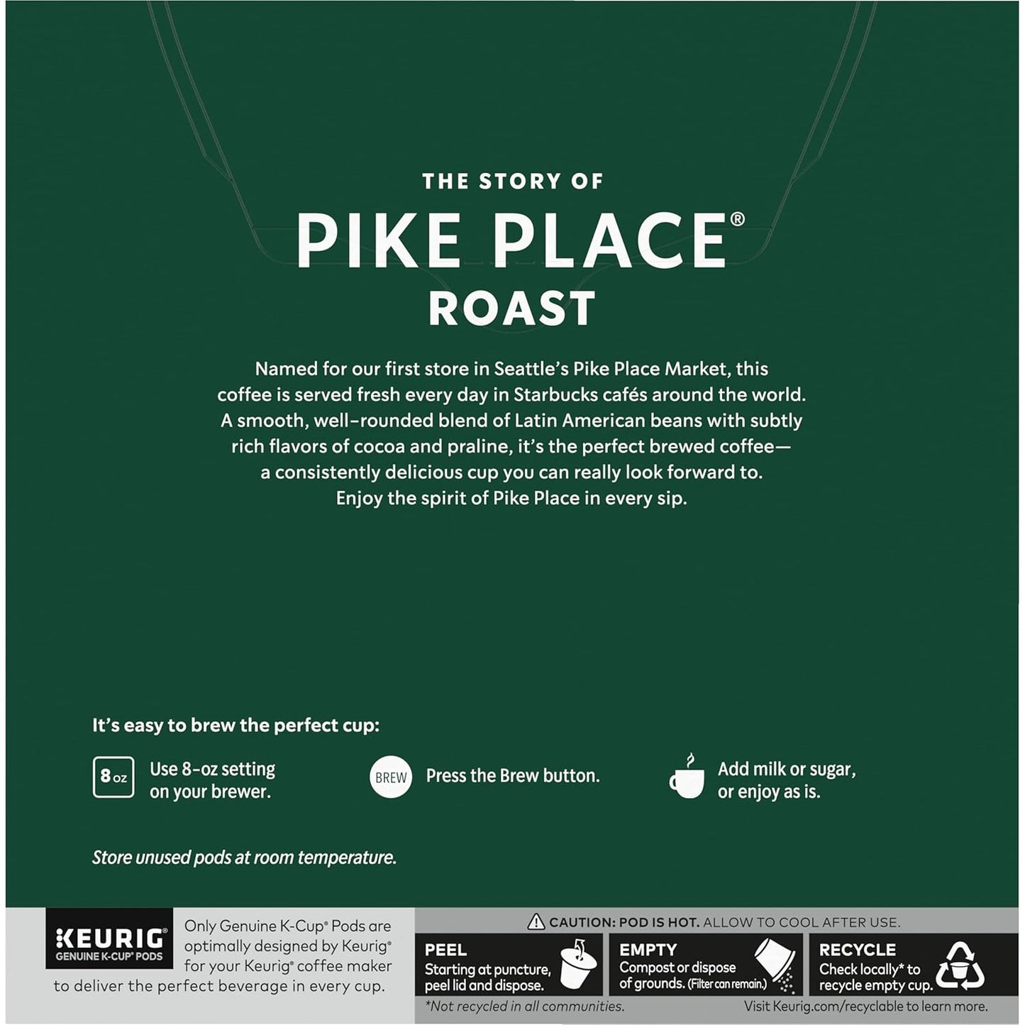 Starbucks K-Cup Pods - Pike Place Roast Medium Coffee - 32 Count (Pack of 4)