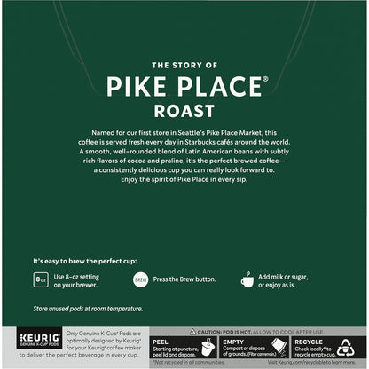 Starbucks K-Cup Pods - Pike Place Roast Medium Coffee - 32 Count (Pack of 4)