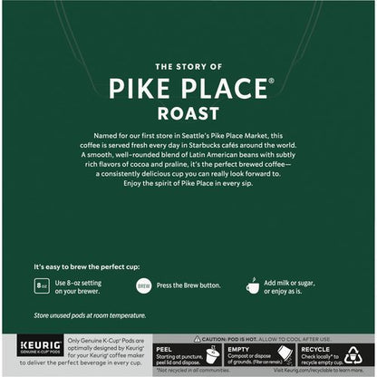 Starbucks Coffee K-Cup Pods for Keurig Brewers, Pike Place Roast, Medium Roast (32 Count (Pack of 4))