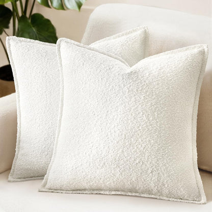 MIULEE Decorative Textured Boucle Throw Pillow Covers - 22x22 Inch White Boho Pillows for Farmhouse Decor