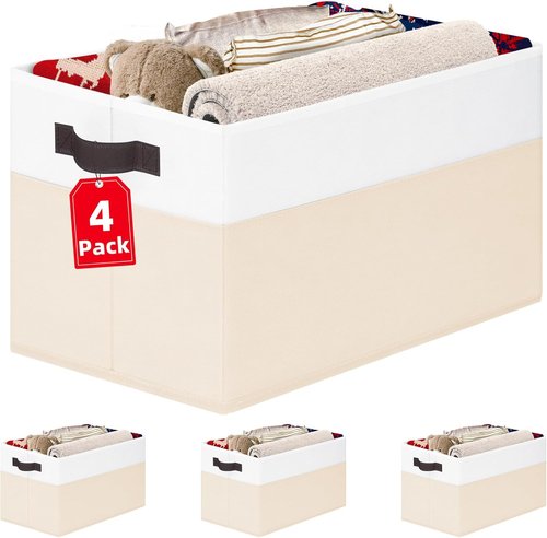 Criusia Baby Clothes Organizer Bins - 4 Pack Fabric Storage Baskets with Handles | Odorless, Collapsible Design (14L x 10W x 9.5H)