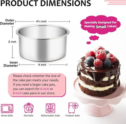 E-far Mini Round Cake Pan Set - 4 Inch Stainless Steel Baking Pans | Non-Toxic, Dishwasher Safe