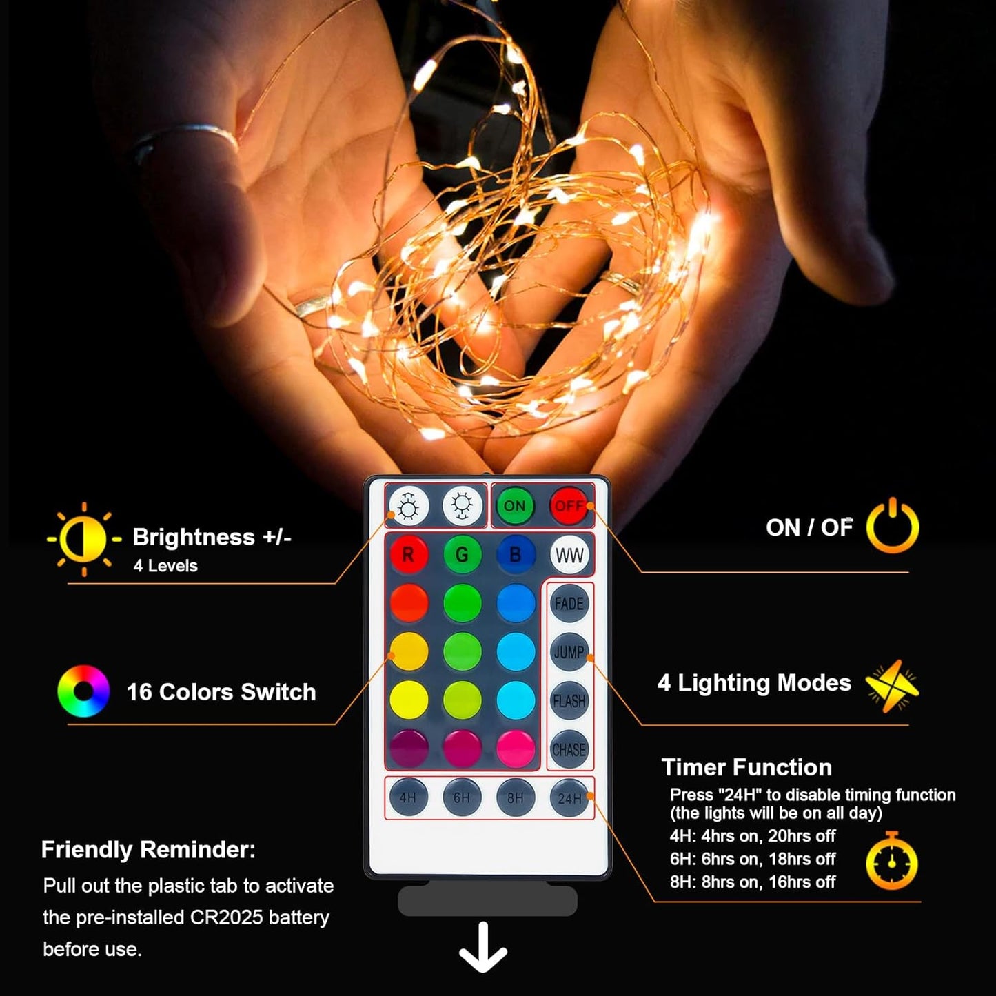 Skiennix 39Ft RGB Color Changing Fairy Lights - Battery Operated String Lights with Remote & Timer for Indoor/Outdoor Use