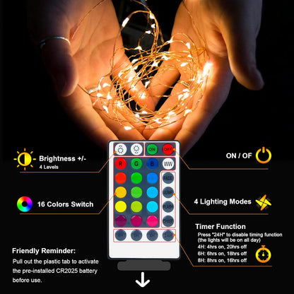 Skiennix 39Ft RGB Color Changing Fairy Lights - Battery Operated String Lights with Remote & Timer for Indoor/Outdoor Use