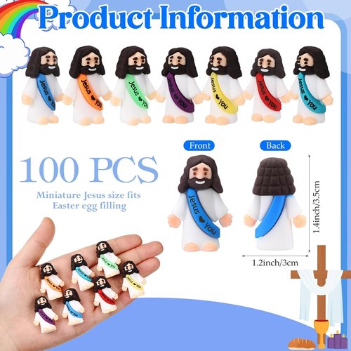 Bememo Jesus Figures - 100 Pcs Pocket Rubber Toys for Hide and Seek | Rainbow Color Easter Gifts