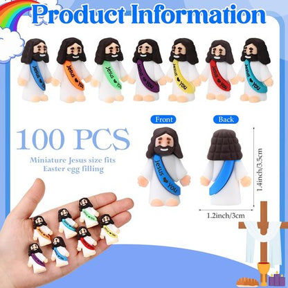 Bememo Jesus Figures - 100 Pcs Pocket Rubber Toys for Hide and Seek | Rainbow Color Easter Gifts