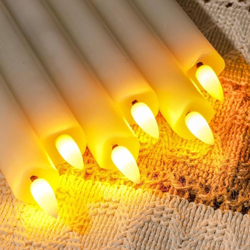 Homemory Flameless Taper Candles - Remote Timer & Dimmer, Flickering LED, Ivory, 9.6 Inches, 6 Pcs for Weddings & Christmas Decor