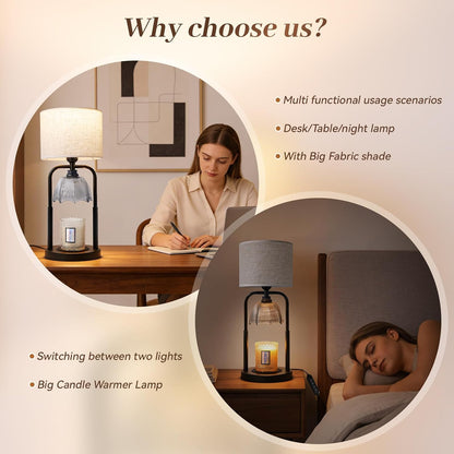 Skiennix Safe Candle Warmer Lamp - Flameless Electric Wax Melt Warmer for Large 3-Wick Candles | Adjustable Height, Timer & Dimmer - Black