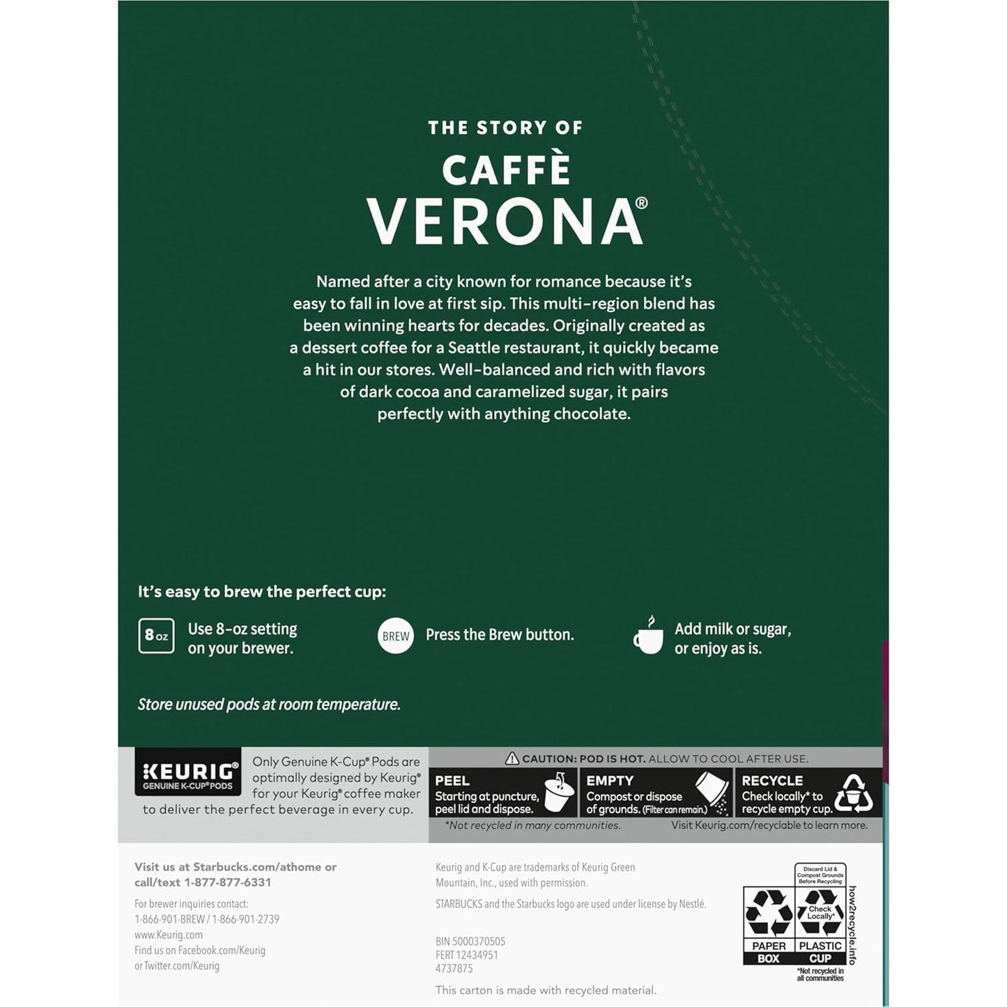 Starbucks K-Cup Coffee Pods - Dark Roast Caffè Verona for Hot or Iced Coffee | 96 Count