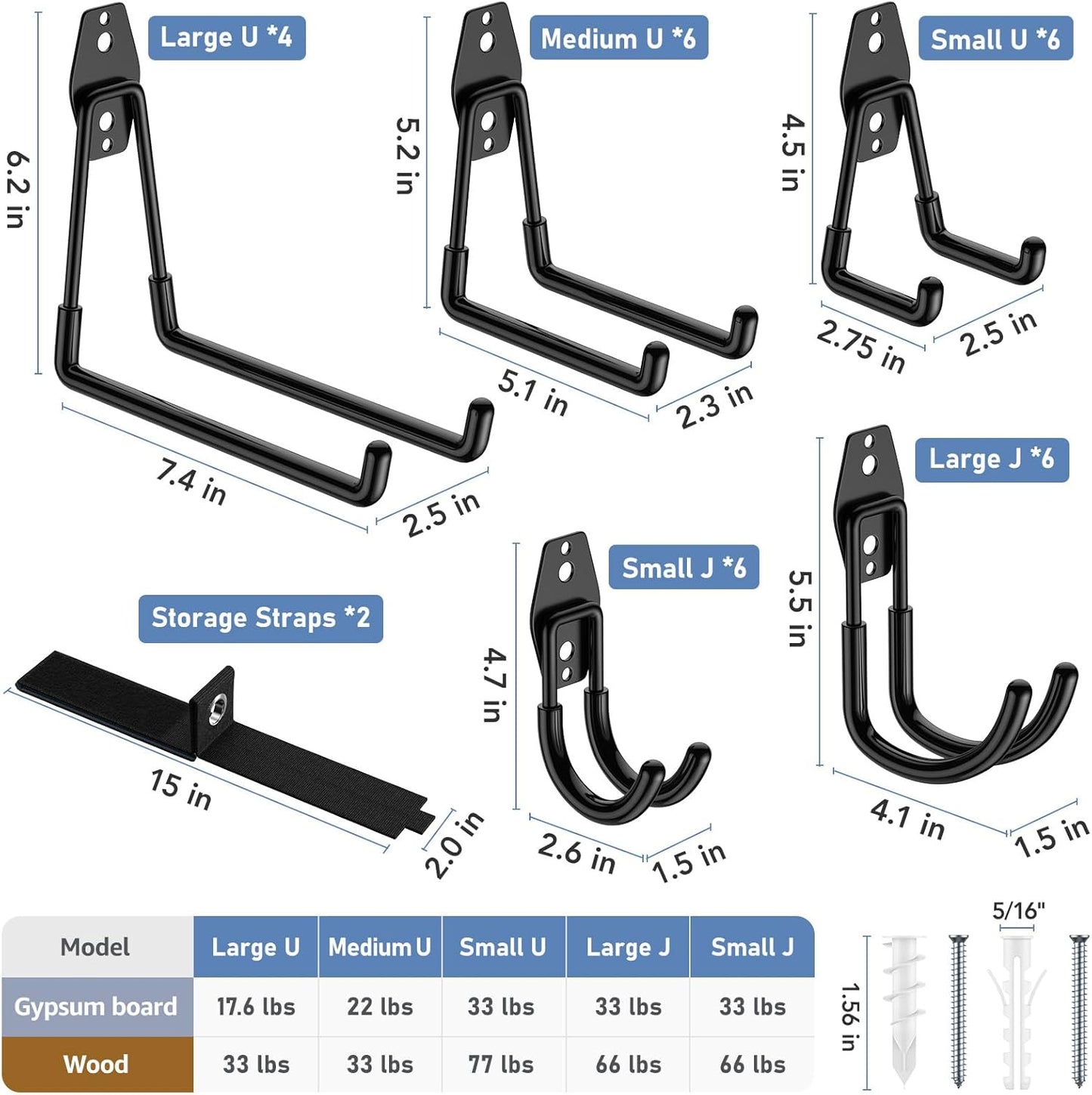 Skiennix Heavy Duty Garage Hooks - Anti-Slip Wall Mount Storage for Bikes, Hoses & Tools | 30 Pack Black