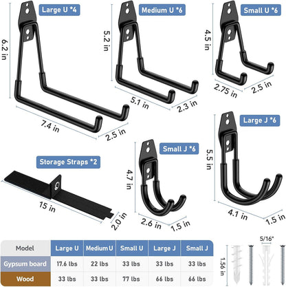Skiennix Heavy Duty Garage Hooks - Anti-Slip Wall Mount Storage for Bikes, Hoses & Tools | 30 Pack Black