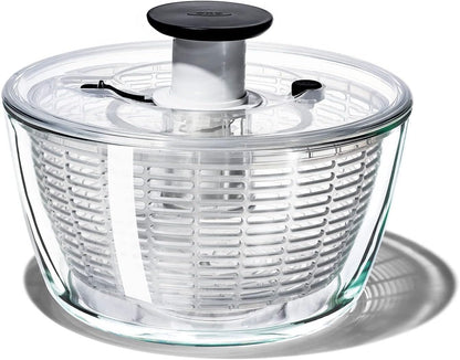 OXO Good Grips Glass Salad Spinner - Large 6.22-Qt BPA-Free Lettuce & Fruit Washer with Easy Pump