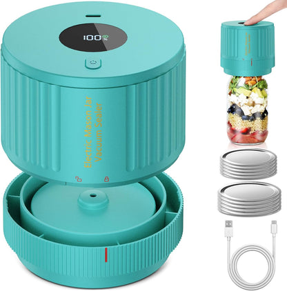 Skiennix Electric Mason Jar Vacuum Sealer Kit - Ideal for Wide & Regular Mouth Jars - Green