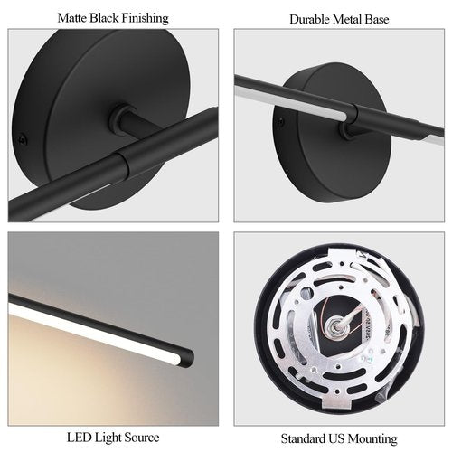 Coinmit Black Wall Sconce for Bathroom 28In Vanity Light Fixture 3000K Indoor Bathroom Sconce Over Mirror 360° Rotate for Living Room