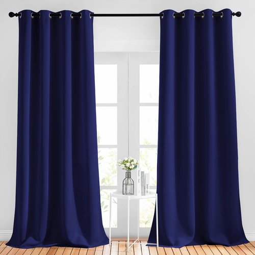 NICETOWN Blackout Curtains and Drapes for Living Room - Extra Long Room Darkening Thermal Insulated Solid Window Blackout Draperies (Navy Blue, 1 Pair, 52 x 95-Inch)