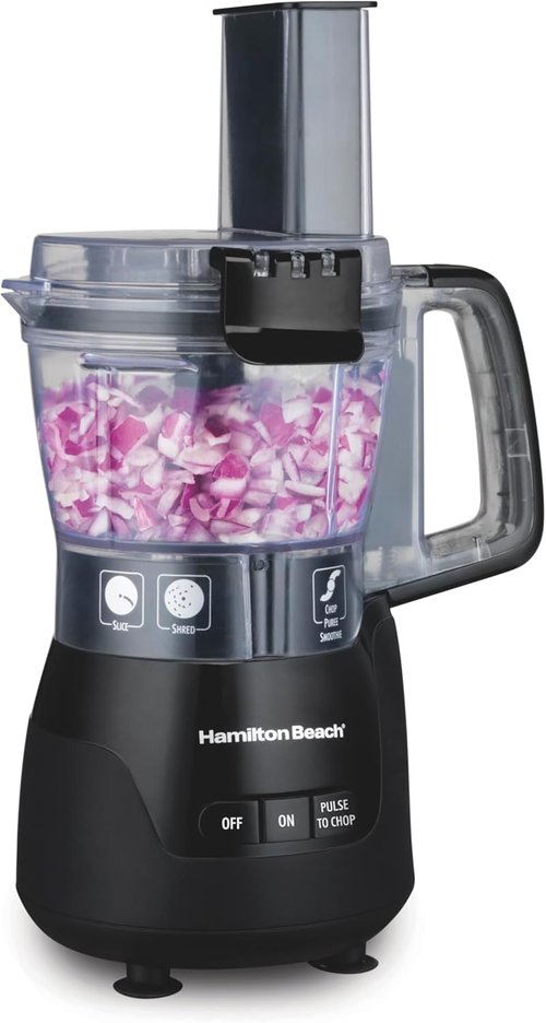 Hamilton Beach Mini Food Processor - 4-Cup Vegetable Chopper, 250 Watts, Black | Slicing & Shredding