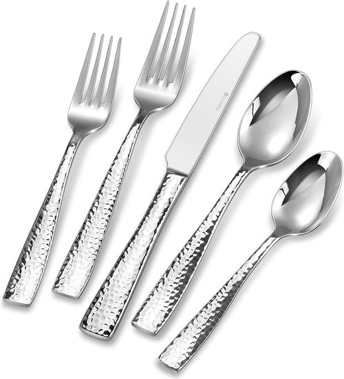 KEAWELL Premium Hammered Silverware Set - 18/10 Stainless Steel, Service for 4/8/12, Dishwasher Safe