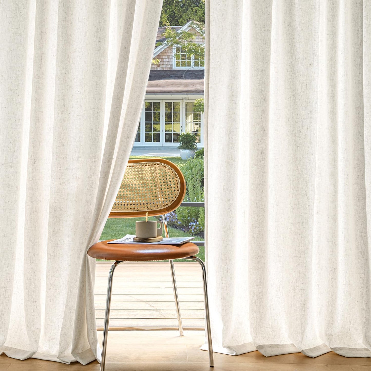 MIULEE Privacy Linen Curtains - Light Filtering Semi-Sheer Drapes | 2 Panels, 52 x 84 Inches, Natural White