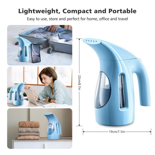 HiLIFE Steamer for Clothes, Portable Handheld Design, 240ml Big Capacity, 700W, Strong Penetrating Steam, Removes Wrinkle, for Home, Office(ONLY FOR 120V) (Blue)
