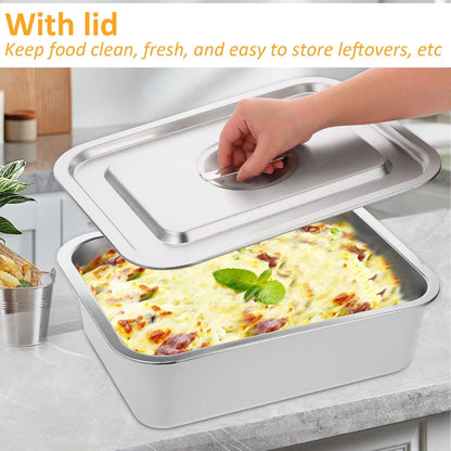 Regine Switzerland 4-Inch Extra Deep Lasagna Baking Pan - 304 Stainless Steel, 10.6x14.2 Inch, Includes Lid