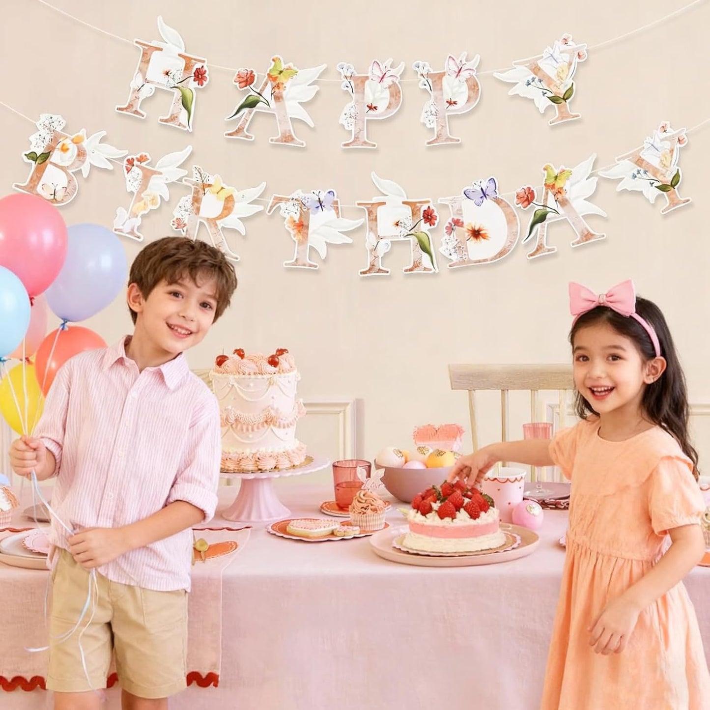 Wildflower Happy Birthday Banner - Spring Garden Party Decorations with Butterfly Design | Floral Bday Sign