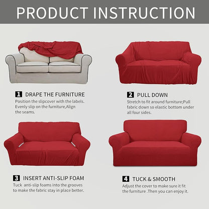 Christmas Red Large Sofa Slipcover - Easy-Going Stretch Couch Cover